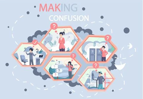 People making decision, solve their doubts. Worried person thinking about Stock Illustration