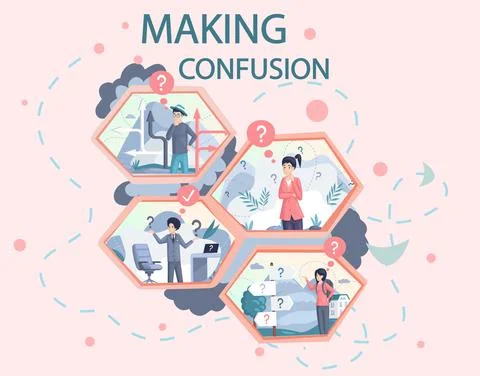 People making decision, solve their doubts. Worried person thinking about Stock Illustration