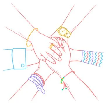 People making pile of hands Stock Illustration