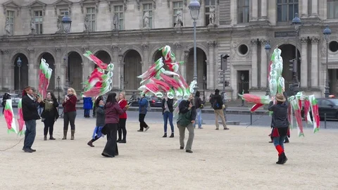 People making a street performance during COP21 in Paris Stock Footage 94996165