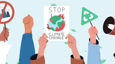 People making a strike on global warming with posters, 4K animation Video stock 251772374