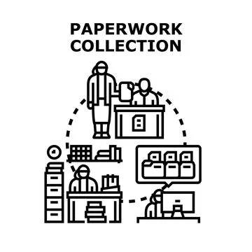 People managing collecting processing paperwork documents Stock Illustration