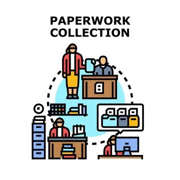 People managing collecting processing paperwork documents Ilustração Stock