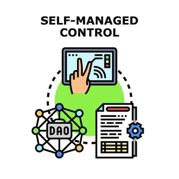 People managing control through decentralized autonomous organization system Stock Illustration