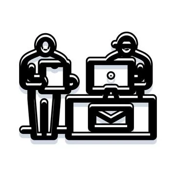 People managing documents and digital communication workflow Stock Illustration