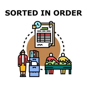 People managing documents and sorting products in an organized process Stock Illustration