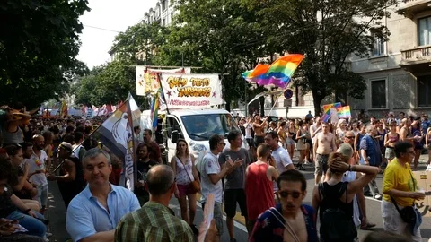People march at Milano pride parade. 動画素材 79641703