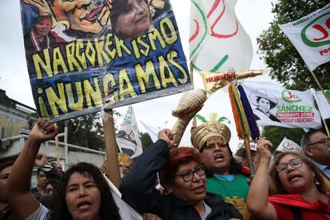People march in protest of the second round election results in Lima, Peru - 19  Stock Photos