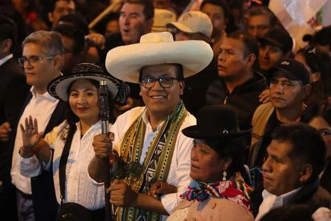 People march in protest of the second round election results in Lima, Peru - 19  Stock Photos