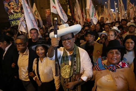 People march in protest of the second round election results in Lima, Peru - 19  Stock Photos