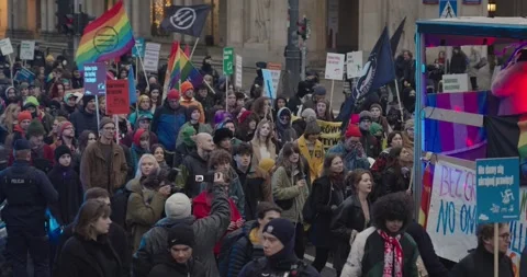 People march with rainbow flags on Independence Day. Warsaw, Poland, 2023 Stock Footage 255518259