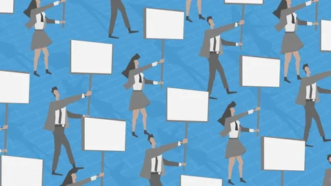 People Marching With Banners Cartoon Background Stock Footage 155201546