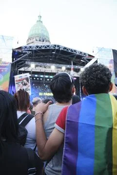 People marching during the Pride Parade in Buenos Aires, Argentina Foto stock