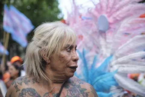 People marching during the Pride Parade in Buenos Aires, Argentina Stock Photos