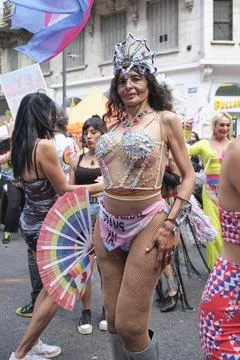 People marching during the Pride Parade in Buenos Aires, Argentina Stock Photos