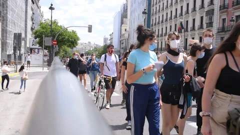 People marching in Madrid during a BLM demonstration Stock Footage 234285879