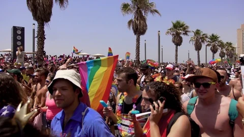 People marching in the pride parade Stock Footage 94198946