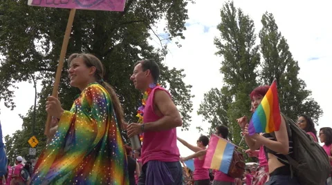 People marching rainbow flag word peace printed Stock Footage 65821368