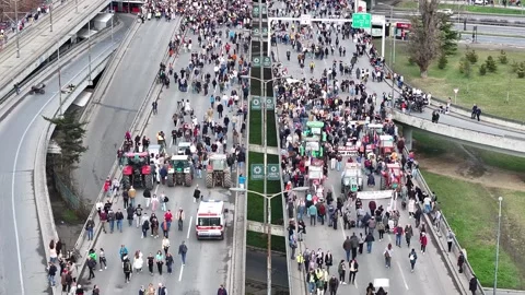 People marching together during a protest against enormous corruption in Serbia Stock Footage 300906687