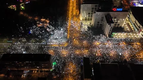 People marching together during a protest against enormous corruption in Serbia Stock Footage 300906974