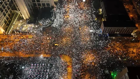 People marching together during a protest against enormous corruption in Serbia Stock Footage 300907229