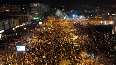 People marching together during a protest against enormous corruption in Serbia Stock Footage 300907646
