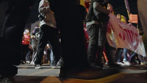 People marching with torches during the protest against judicial reform Stock Footage 236221338