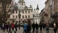 People on the Market Square near the Lviv Town Hall in Western Ukraine HD Footage