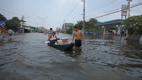 People migrate to safe area during a big flooding Stock Footage 96230817