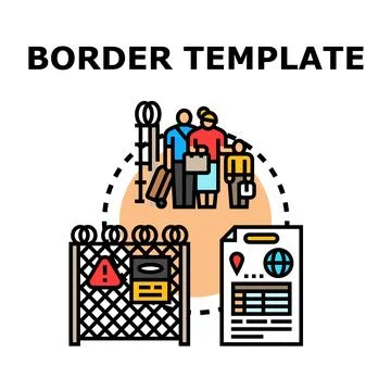 People migrating across border line with documents Stock Illustration