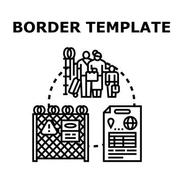People migrating across border line with documents Stock Illustration