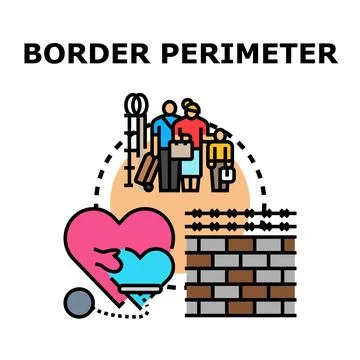 People migrating crossing border wall with hearts イラスト素材