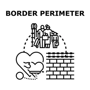 People migrating crossing border wall with hearts Ilustração Stock