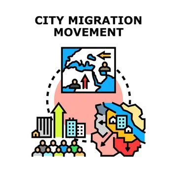 People migrating moving relocating for city development and growth Stock Illustration