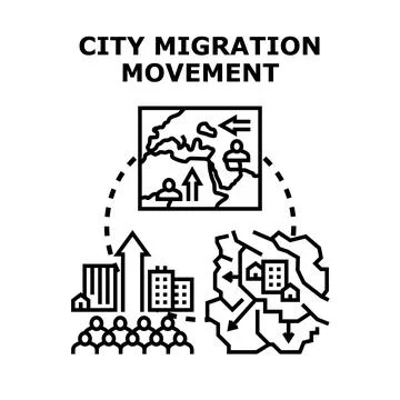 People migrating moving relocating for city development and growth Stock Illustration