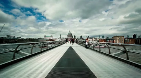 People on the Millenium Bridge - London Stock Footage 8657189