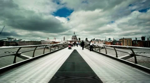 People on the Millenium Bridge - London Video stock 8657205