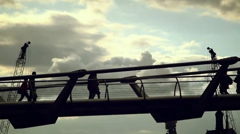 People on the Millenium Bridge - London Stock Footage 8659943
