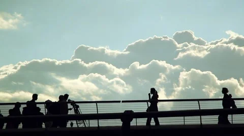People on the Millenium Bridge - London Video stock 8659977