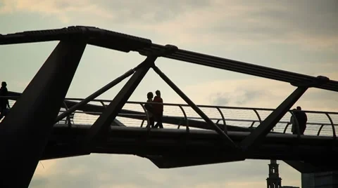 People on the Millenium Bridge - London Stock Footage 8660000