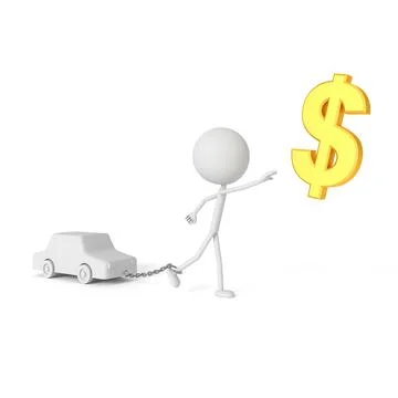 People model chained with car in debtor concept. 3D rendering. Stock Illustration