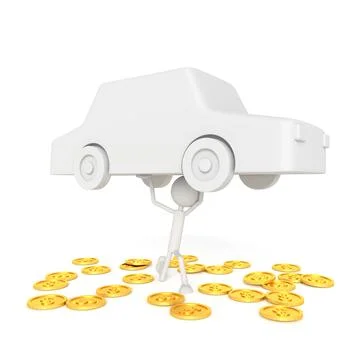People model uplift the car with debtor concept. 3D rendering. Stock Illustration