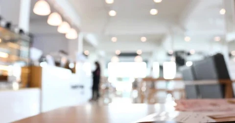 People in modern cafe restaurant, abstract blur scene background Stock Footage