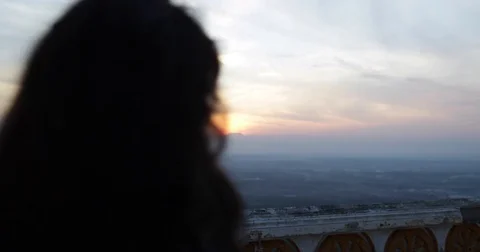 People On Mountain Top Back Rear View Enjoying Landscape, Friends Group Tourists Stock Footage