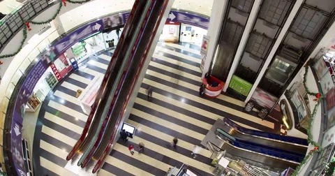 People move up and down the escalators Stock Footage 70046355