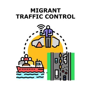 People movement traffic control border security concept Stock Illustration
