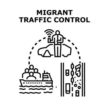 People movement traffic control border security concept Stock Illustration