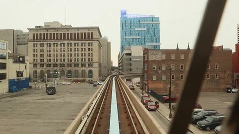 People Mover Elevated Train Detroit U.S.-Canada Border Video stock 127241044