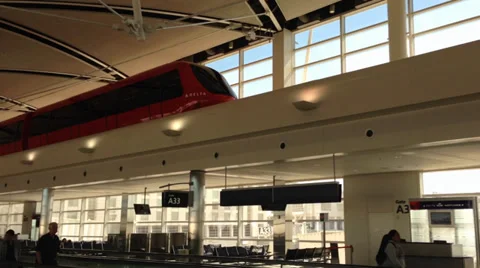 People Mover Train Runs Inside Terminal at Detroit Metro Airport Stock Footage 34348985