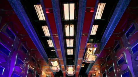 People moves in three elevators at cruise ship Stock Footage 11276867